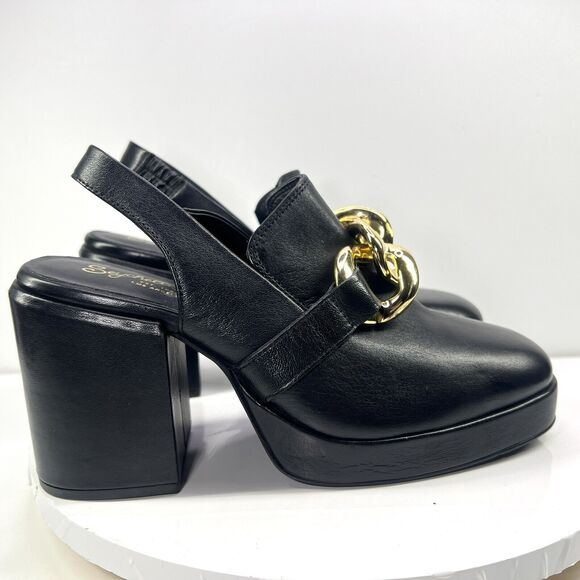 Seychelles Mules Size 10 Girl’s Best Friend Leather Slingback Chunky Heels black - Picture 4 of 13